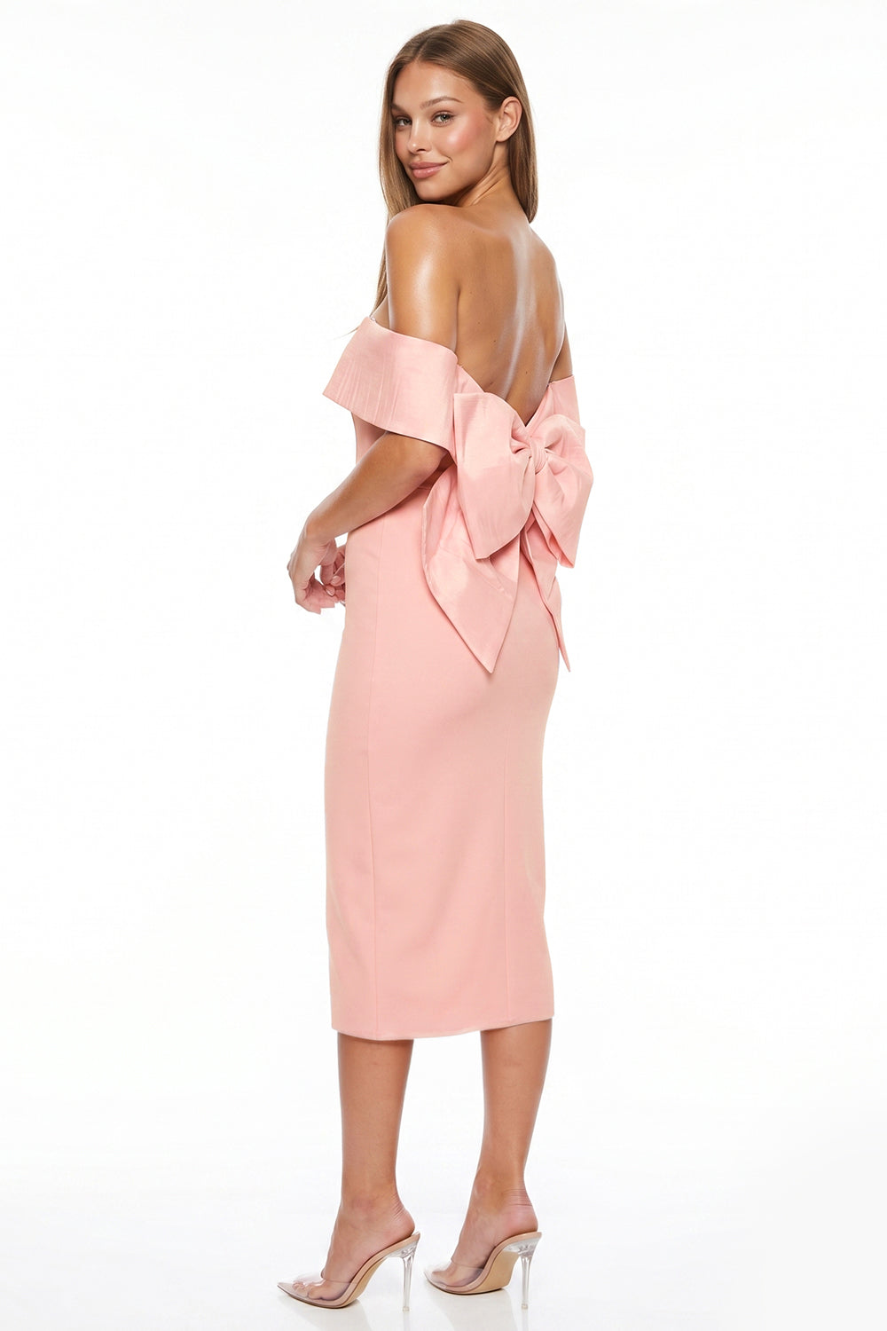 Bow Detail Off The Shoulder Midi Dress