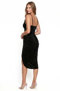 Burnout Velvet Drape Shirring Midi Dress