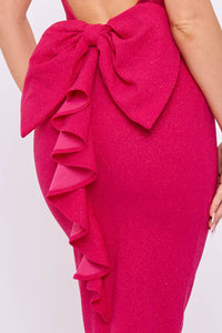 Glitter Bow With Cascading Ruffle Midi Dress