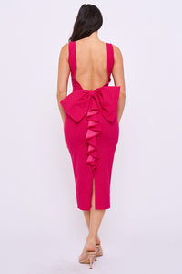 Glitter Bow With Cascading Ruffle Midi Dress