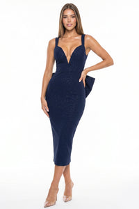 Glitter Bow With Cascading Ruffle Midi Dress