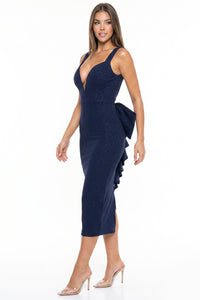 Glitter Bow With Cascading Ruffle Midi Dress