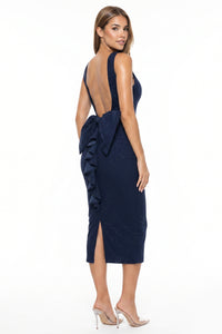 Glitter Bow With Cascading Ruffle Midi Dress