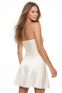 Bead & Sequins On Mesh Satin Mini Dress