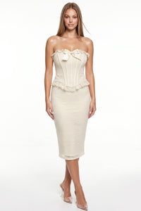 Lace Bodice With Bow Midi Dress