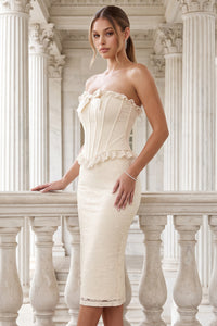 Lace Bodice With Bow Midi Dress