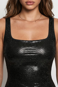 Shimmer Foil Rhinestone Mini Dress