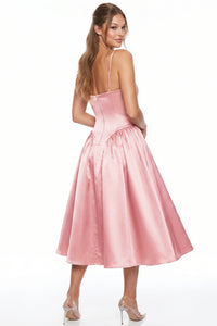 Jewel Trim Sweetheart Satin Midi Dress