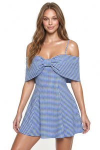 Gingham Off Shoulder Bow Mini Dress