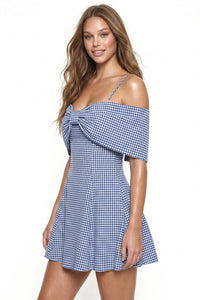 Gingham Off Shoulder Bow Mini Dress