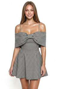 Gingham Off Shoulder Bow Mini Dress