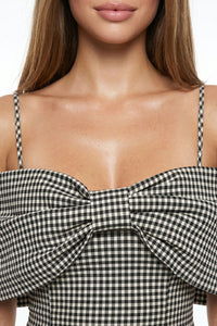 Gingham Off Shoulder Bow Mini Dress