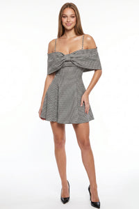 Gingham Off Shoulder Bow Mini Dress
