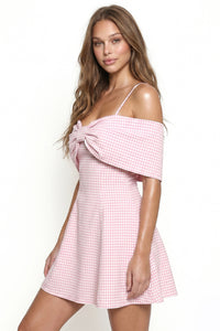 Gingham Off Shoulder Bow Mini Dress