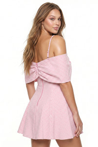 Gingham Off Shoulder Bow Mini Dress