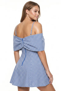 Gingham Off Shoulder Bow Mini Dress