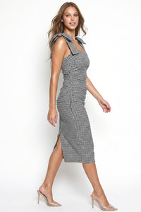 Bow Straps Detail Gingham Midi Dress