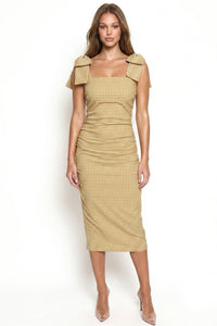 Bow Straps Detail Gingham Midi Dress