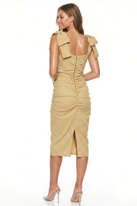 Bow Straps Detail Gingham Midi Dress