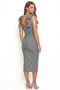 Bow Straps Detail Gingham Midi Dress