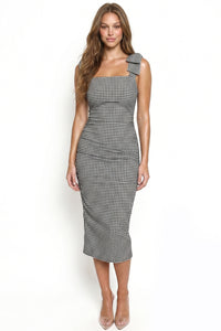 Bow Straps Detail Gingham Midi Dress