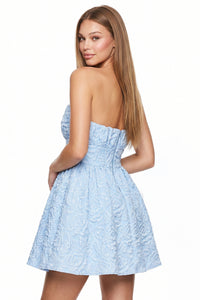Rose Pattern Jacquard Flare Mini Dress