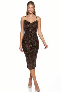 Leopard Pattern Rhinestone Midi Dress