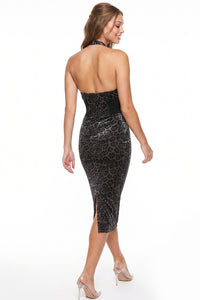 Leopard Print Velvet Midi Dress