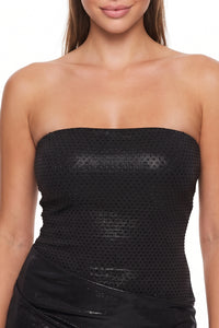 Rhinestone On Foil Strapless Mini Dress