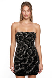 Floral Rhinestone And Pearl On Velvet Mini Dress