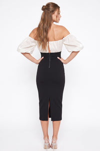 Shimmer Mesh Top Off Shoulder Midi Dress