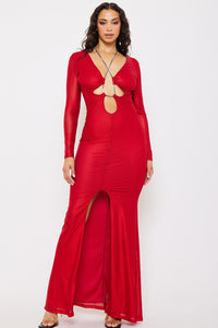 Symphony Dress - Metal Rhinestone Neck Strap Mesh Maxi Dress | Zezebe