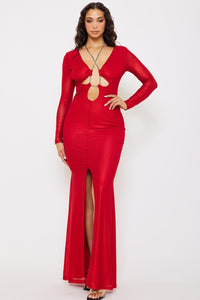 Symphony Dress - Metal Rhinestone Neck Strap Mesh Maxi Dress | Zezebe