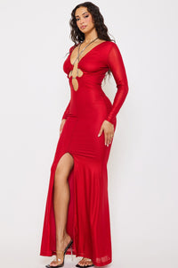 Symphony Dress - Metal Rhinestone Neck Strap Mesh Maxi Dress | Zezebe