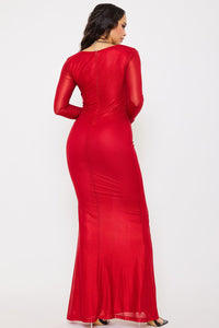 Symphony Dress - Metal Rhinestone Neck Strap Mesh Maxi Dress | Zezebe