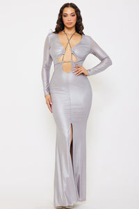 Symphony Dress - Metal Rhinestone Neck Strap Mesh Maxi Dress | Zezebe