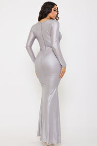 Symphony Dress - Metal Rhinestone Neck Strap Mesh Maxi Dress | Zezebe