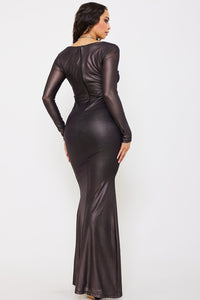 Symphony Dress - Metal Rhinestone Neck Strap Mesh Maxi Dress | Zezebe