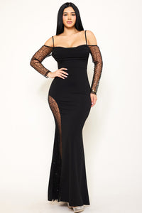 Beaded Mesh Paneled Maxi Dress