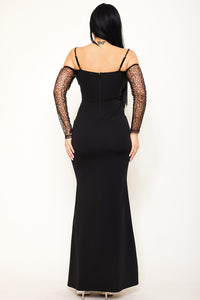 Beaded Mesh Paneled Maxi Dress