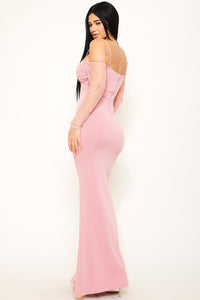 Beaded Mesh Paneled Maxi Dress