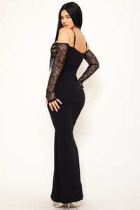 Lace Paneled With Piping On Bust Maxi Dress