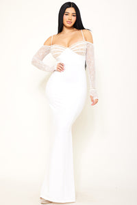 Lace Paneled With Piping On Bust Maxi Dress