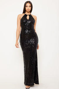 Symphony Dress - Sequin Halter Neck Mermaid Maxi Dress | Zezebe