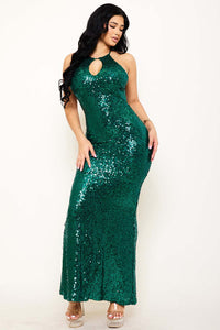Symphony Dress - Sequin Halter Neck Mermaid Maxi Dress | Zezebe