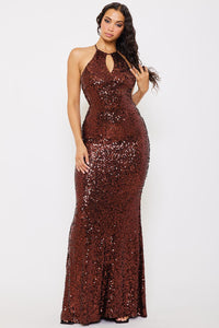 Symphony Dress - Sequin Halter Neck Mermaid Maxi Dress | Zezebe