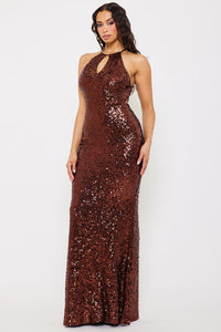 Symphony Dress - Sequin Halter Neck Mermaid Maxi Dress | Zezebe