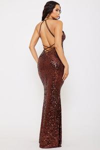 Symphony Dress - Sequin Halter Neck Mermaid Maxi Dress | Zezebe