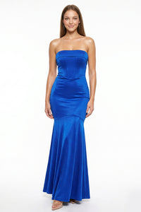 Metallic Satin Tube Top Mermaid Maxi Dress