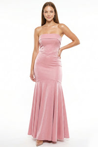 Metallic Satin Tube Top Mermaid Maxi Dress